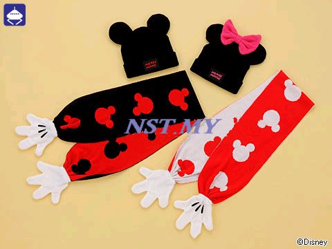 Japan Limited Import Mickey & Minnie Hat & Scarf Set